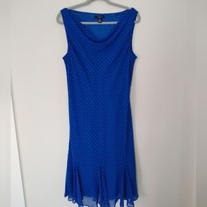 NWOT Chaps Elegant Blue Polkadot Sleeveless Cowlneck Midi Dress Sz 16